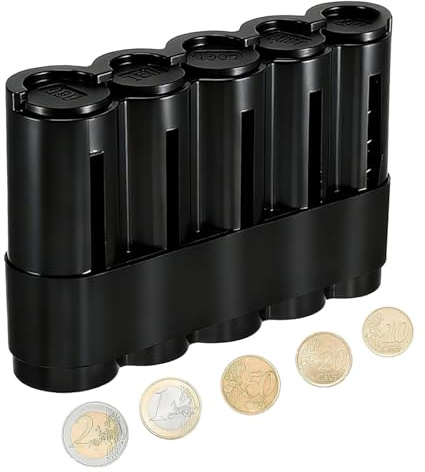 Monnayeur Pièces Euro - Monnayeur Serveur à 5 Compartiments en Plastique, Rangement Pieces de Monnaie pour des Pièces de 2€, 1€, 50ct, 20ct et 10ct
