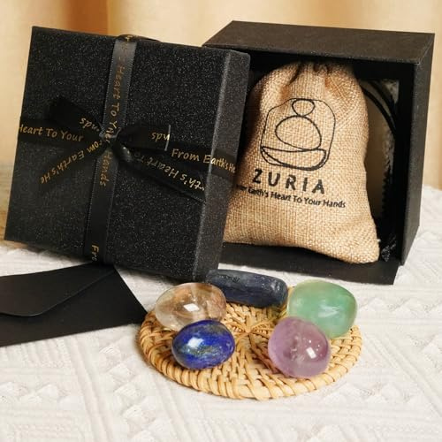 Zuria 5 Piedras Naturales de Estudio y Dinero Amatista Lapislázuli Fluorita Cuarzo Cristal Cianita Piedras Naturales para Concentración Buena Suerte Meditación Regalo Espiritual Oficina