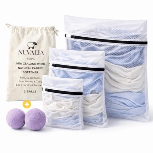 Mesh Laundry Bags for Delicates with 2 Wool Dryer Balls, Reusable Garment Wash Bags for Washing Machine, Fabric Protection Laundry Care Set for Lingerie & Clothes