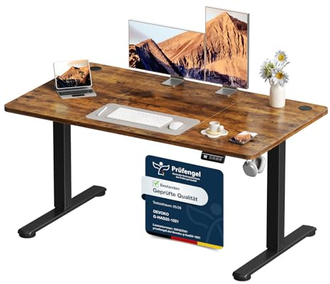Devoko Elektrisch Höhenverstellbarer Schreibtisch 130 x 60cm,Braun | Schreibtisch Höhenverstellbar Tisch, Steh-Sitz Bürotisch, Computertisch mit Memory-Funktion, Stehpult, Standing Desk