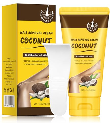 Hair Removal Cream with Coconut Oil - Sensitive Depilatory Cream for Bikini & Body - Reduce Hair Follicle Stress, Inhibit Hair Growth, Smooth Hair Removal