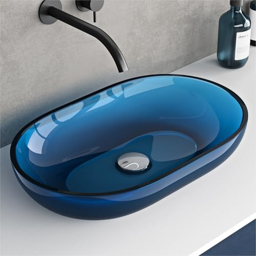 doporro Aufsatzwaschbecken Waschbecken aus Harz 54x34x10,5cm in Aquablau | Waschschale Handwaschbecken für Badezimmer und Gäste-WC, Leicht zu reinigen, Waschplatz ohne Armaturloch Coloria03