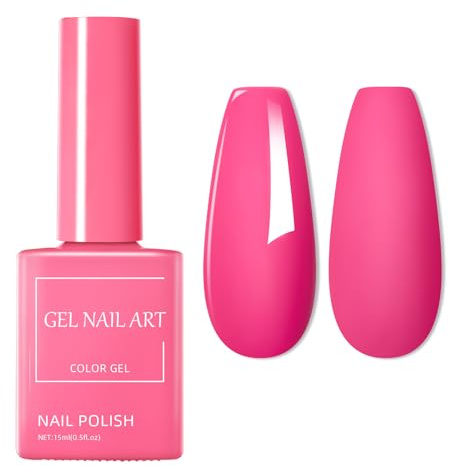 Neon Pink Gel Nail Polish - Hot Pink Nail Varnish - Summer Color Quick Dry Gel Polish - UV/LED Lamp Needed Long Lasting Colorful Home DIY Nail Art Gifts for Women