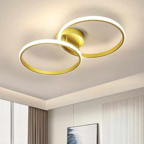 Toolight Deckenleuchte 2 Kreise 42W 4725LM 4500K Gold Ø55cm Wohnzimmer | Deckenlampe Modern, Aluminium, Neutralweiß, für Küche und Esszimmer, 2 Kreise Design