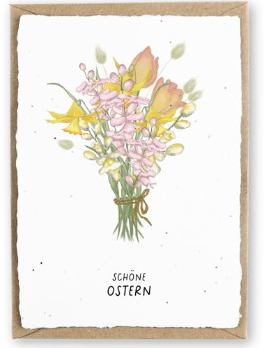 hey little green Osterkarte zum Einpflanzen aus handgemachtem Saatpapier | nachhaltige Karte zu Ostern | Wachsendes Papier | mit Briefumschlag (Blumenstrauß, 1 Karte)