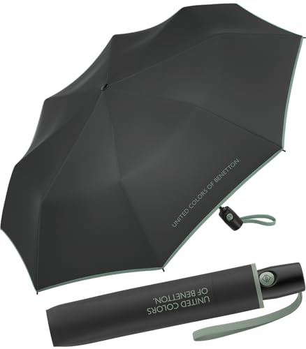 Benetton Taschenschirm Up & Down mit Auf-Zu-Automatik - Black-Iceberg Green