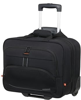 American Tourister AT WORK NXT - Borsa per laptop con rotelle 15.6, bagaglio a mano business trolley, bagaglio a mano con scomparto laptop, valigetta pilota, borsa cabina aereo, 33 L, Nero