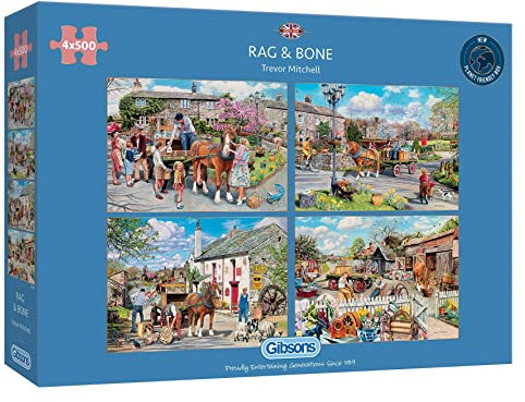 Rag & Bone 4x500 Piece Jigsaw Puzzle | Multi-Puzzle | Sustainable Puzzle for Adults | Premium 100% Recycled Board | Great Gift for Adults | Gibsons Games