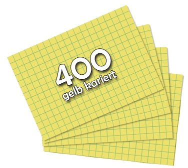 Karteikarten Sparpaket DIN A7 400 Stück in 6 Farben auswählbar in liniert, kariert oder blanko (gelb kariert)