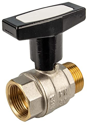 tecuro Kugelhahn, Innen- x Aussengewinde Rp 1/2 Zoll (DN 15) Alu-T-Griff, Messing vernickelt
