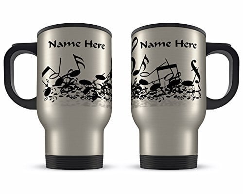 Personalised 14oz Music Notes Any Name Novelty Gift Aluminium Travel Mug