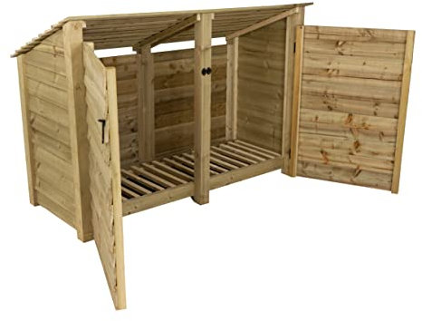 Arbor Garden Solutions wooden log store 4ft with doors, firewood storage (W-187cm, H-126cm, D-88cm), natural finish (Without kindling shelf (roof sloping back))