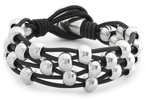 Beau Soleil Jewelry Lederarmband Damen mehrreihig Lederschmuck Schmuck Leder Ibiza Style (Schwarz 19cm)