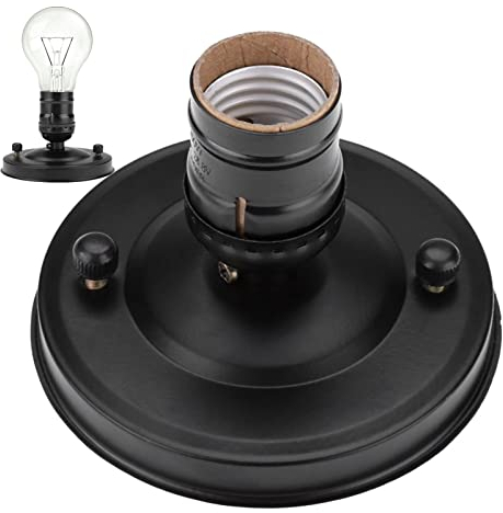 Vintage Supporto Lampada da Parete Luce Supporto di Base Industriale da Soffitto Lampadario da Soffitto Presa Ciondolo Lampadina con Vite per Casa Cucina Alberghi Bar Ristorante Decorazione (Nero)