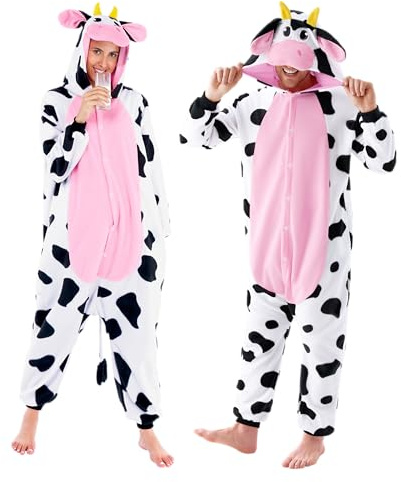 Spooktacular Creations Unisex Adult jumpsuit Plush jumpsuit Cow Animal Costume (XL)