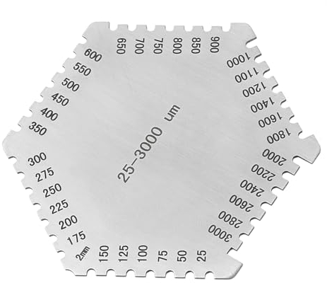 Hexágono de alta precisión Acero inoxidable Película húmeda Peine 25-3000um Medidor de espesor con un estuche protector negro