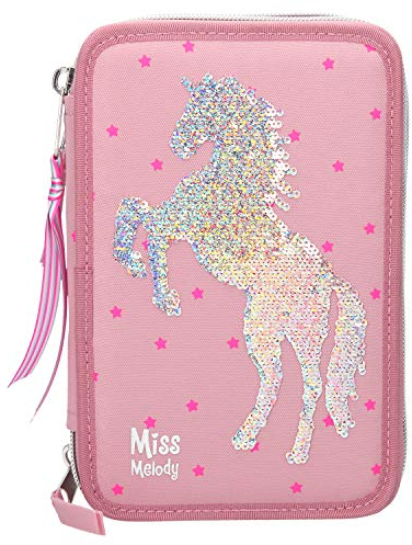 Depesche 10004 Federtasche 3 Fach, Miss Melody mit Pferd aus Streichpailletten, bunt