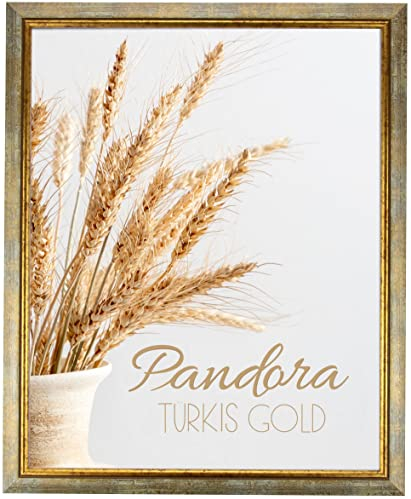 myposterframe Bilderrahmen Aged Vintage 20 x 27 cm Pandora Echtholz Türkis Gold mit Kunstglas klar 1 mm