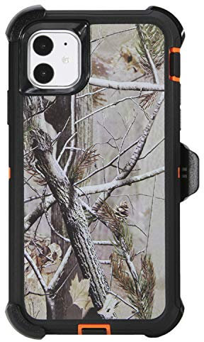 WallSkiN Turtle Series Holster Case for iPhone 11 (Only) - 3 Layer, Lifetime Protection w Carrying Belt Clip - Shockproof, DropProof, DustProof - Heavy Duty & Protective Armor - Camouflage/Orange