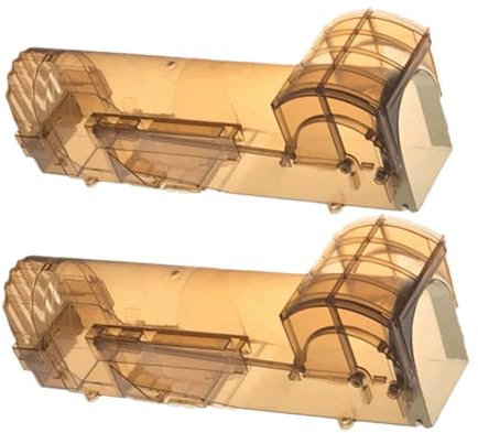 LINGKY Mausefalle Lebend 2 Stück, Wiederverwendbare Lebendfalle 32cm Groß, No-Kill-Maus, Haustiere Und Kinderfreundlich, Anti-Broken-Tail-Design, Verwendung Im Innen- Und Außenbereich (2 Stück,Braun)