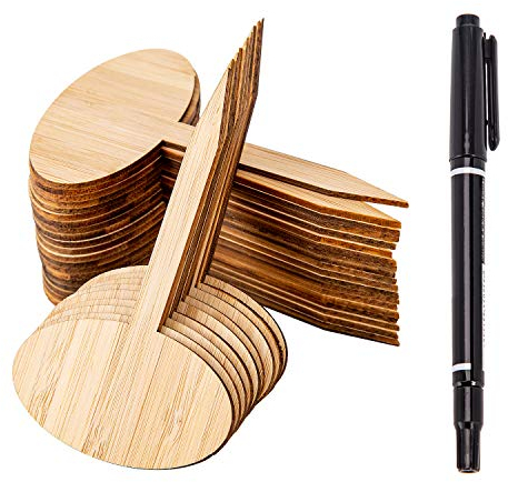 SAVITA 10x6cm 30 Pezzi Etichette per Piante in Legno Etichette da Giardino Ovali per Piante in Vaso da Semi Fiori Erbe Verdure