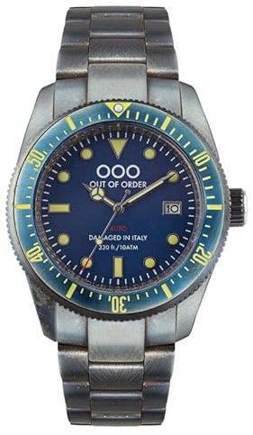 Out of Order Blue Auto Stahl Datum Vintage Ruiniert Herren Uhr