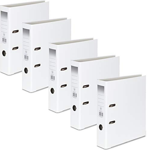 OFFICE CENTRE 5 x White A4 75mm Strong Premium Business Lever Arch Files Folders Metal Binder Bar Ring Document