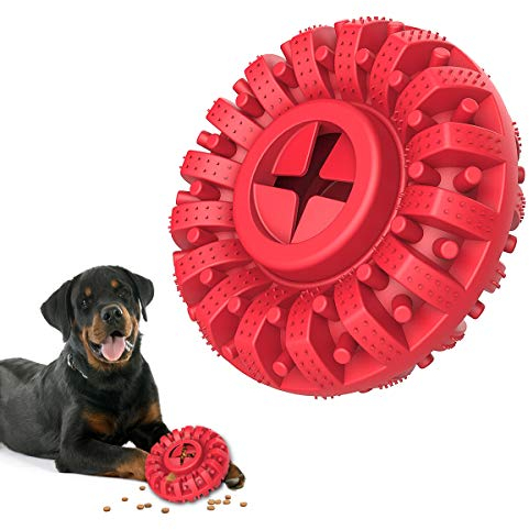 Lewondr Dauerhaft Kauspielzeug Hund, Ungiftig Kautschuk Zahnreinigung Gummi Kauartikel Bewegung Hundespielzeug, Interaktives Füttern Spielzeug Zahnpflege für Mittelgroße und Große Hunde, Rot