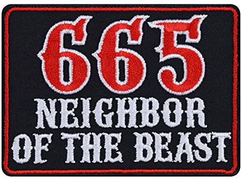 666 Aufnäher Heavy Metal 665 - Neighbor of the beast Aufbügler/Patch zum annähen/aufbügeln | Rocker Bügelbilder Kutten Applikation für alle Stoffe | 90x65mm