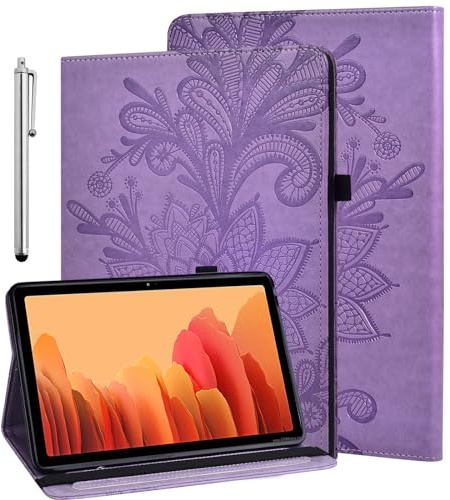 GLANDOTU for Samsung Galaxy Tab S8 / S7 11 inch (SM-X700/X706/T870/T875/T878) Case,Lightweight Folio Flip Lace Embossed PU Leather Tablet Case for Samsung Tab S8 2022 (Free film & pen) -Purple