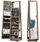 COSTWAY Armoire à Bijoux Pivotante à 360 Degrés, Organisateur de Bijoux sur Pieds, avec Grand Miroir Psyché et Etagère de Rangement à L’Arrière (Brun Rustique)