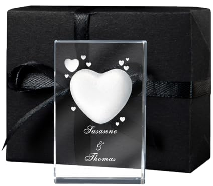 LOOXIS Personalisierte 3D Herz-Gravur im Glas – versch. Motive, Namen, Wunsch-Text – Geschenk-Idee zu Weihnachten, Valentinstag, Jahrestag – für Partner/in, Frauen, Männer – M