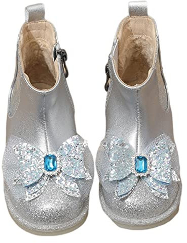 YEAJION Kinder Stiefel mit flachem Absatz Pailletten Elsa Big Butterfly Crystal Princess Elsa Schuhe Reißverschluss Weihnachtsstiefeletten