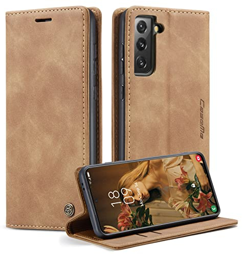 caseme Handyhülle für Samsung Galaxy S21 5G Hülle Premium Leder Klappbar Flip Case Magnet Kartenfach Standfunktion Tasche Schutzhülle für Samsung Galaxy S21 5G (6.2 Zoll) - Braun