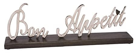 Posiwio dekorativer Schriftzug Bon Appetit aus Mangoholz und Aluminium