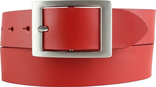 BELTINGER Jeansgürtel aus Vollrindleder 4 cm | Jeans-Gürtel für Damen Herren 40mm | Leder-Gürtel mit Doppel-Schließe | Rot 105cm