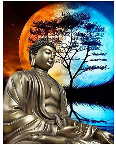 Square Drills Diamond Painting DIY 5D Full Buddha 40x50cm Diamant Painting Bilder Groß Glitzerbilder zum Selber Machen Erwachsene Diamant Painting Eckige Steine Stickerei Set Bilder Aufkleber