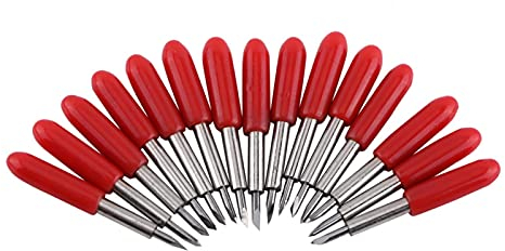 Schneidmesser 15 Stück 45° 2 Mm Stanz- und Präge-Stanzmaschinen Roland Hartmetall-Beschriftungs-Ersatzmesser für Plotter-Cutter mit Roter Kappe