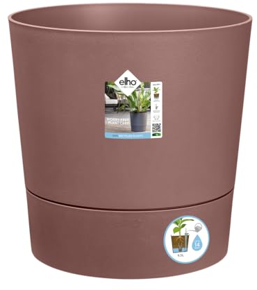 elho Greensense Aqua Care Rund 35 mit Integrierte Wasserspeicher - Blumentopf für Innen & Außen - 100% Recyceltem Plastik - Ø 34.5 x H 34.1 cm - Braun/Lehmbraun