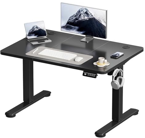 Devoko Electric Standing Desk 100x60cm Sit Stand Table Height Adjustable Desk with Backpack Hook and Memory Smart Panel, Home Office Table with Splice Board, Black