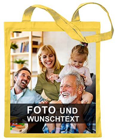 Kiwistar Wunschtext mit Foto auf Stofftasche - Jutebeutel personalisiert und bedruckt - Tragetasche Stoffbeutel Umhängetasche Langer Henkel