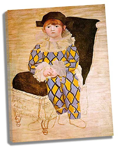Lasite Pablo Picasso《Paul als Harlekin》Leinwandbilder Kunstdruck Bilder Reproduktion Leinwanddruck Bilder Leinwand Gemälde Wanddekoration fertig zum Aufhängen(70x91cm) 28x36inch,Gerahmt