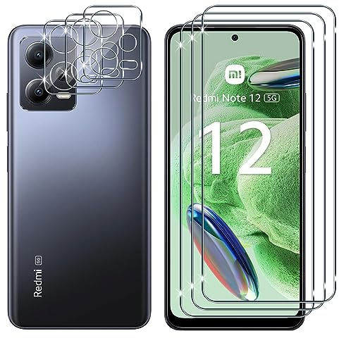 Lutree【3+3 Piezas Protector de Pantalla para Xiaomi Redmi Note 12 5G/Poco X5 5G Cristal Templado con Protector de Lente de Cámara,Dureza 9H Anti-Arañazos Libre de Burbujas Cristal Templado