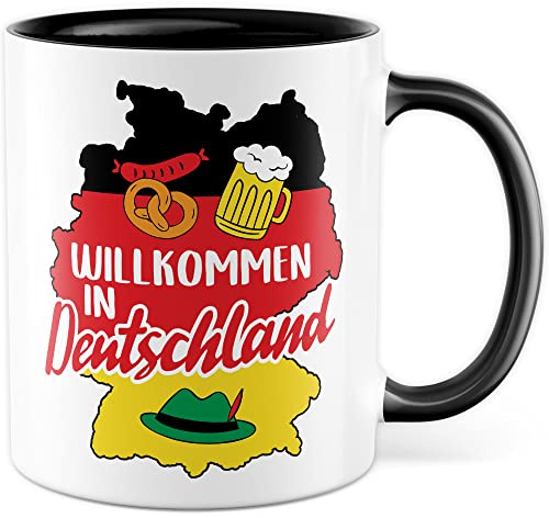 Tasse Einbürgerung Geschenk, Herzlich Willkommen in Deutschland Geschenkidee Kaffeetasse mit Spruch Kaffee-Becher Neu in Deutschland Einwanderung Asyl Teetasse Willkommensgeschenk (Weiß/Schwarz)
