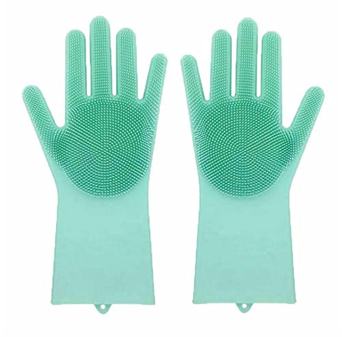 Cusstally Guantes for Lavar Platos, Gel de sílice mágico Cepillo for Lavar Platos Esponja for Lavar Platos Guantes de Goma for Fregar Cocina Guantes para Lavar Platos (Color : Green)
