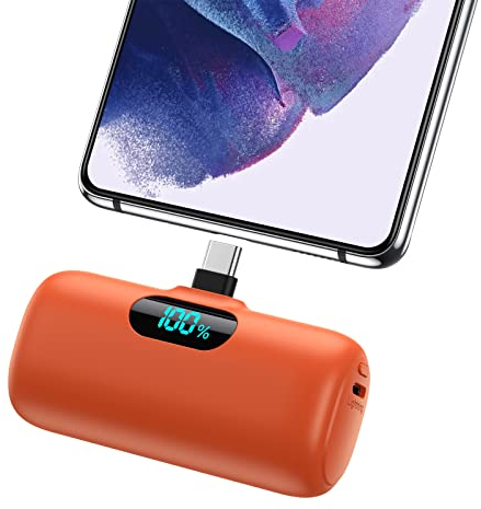 Feob Power Bank USB C 5000mAh, 15W PD 3.0A Schnelles Aufladen Powerbank Schlank LCD Display Extrener Akku Pack Kompatibel mit Samsung S23,S22/Note/Huawei/LG/Pixel/Nexus,USB-C-Telefone usw.[Orange]