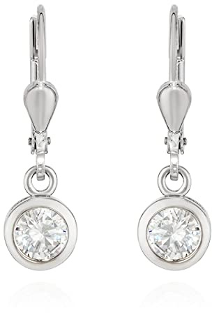 NKlaus Brisur Silber, Weiß, 6mm Ohrhänger 925 rhodiniert Zirkonia, 2 Stück | Gewicht: 1,6g; Durchmesser: 6mm