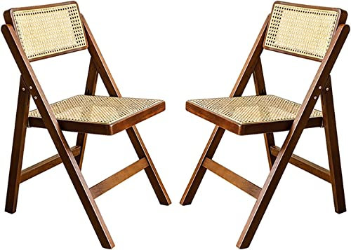 GWINDI (2PCS) Klappstuhl, Massivholz-Rattan-Esszimmerstuhl, französischer Rückenlehnenstuhl, bequemer Sitzstuhl im Freien (Color : B)