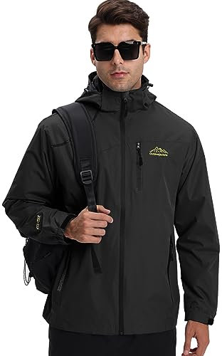 HVECZIXP Veste Coupe Vent pour Hommes Imperméable Veste Amovible à Capuche, Blouson Imperméable Hommes Pluie Léger Windbreaker