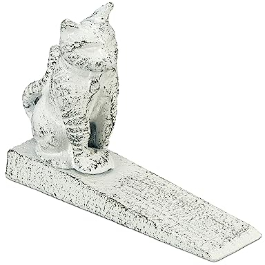 Relaxdays Butoir de Porte, Chat, Fonte, cale-Porte à Poser au Sol, intérieur et extérieur, HxLxP : 11x15x4 cm, Blanc
